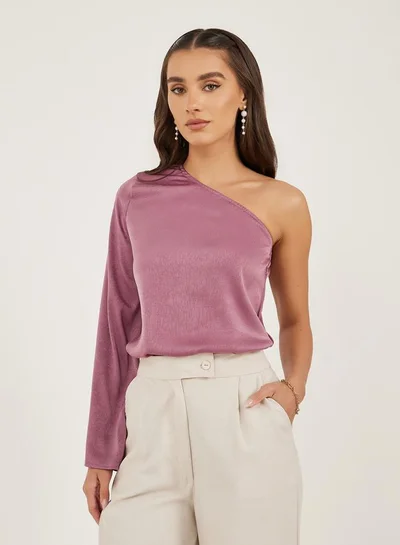 Styli Textured One Shoulder Asymmetric Neck Top